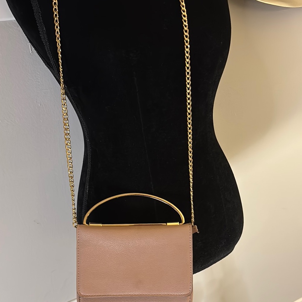 Madison West Tan Crossbody Bag with Gold Chain